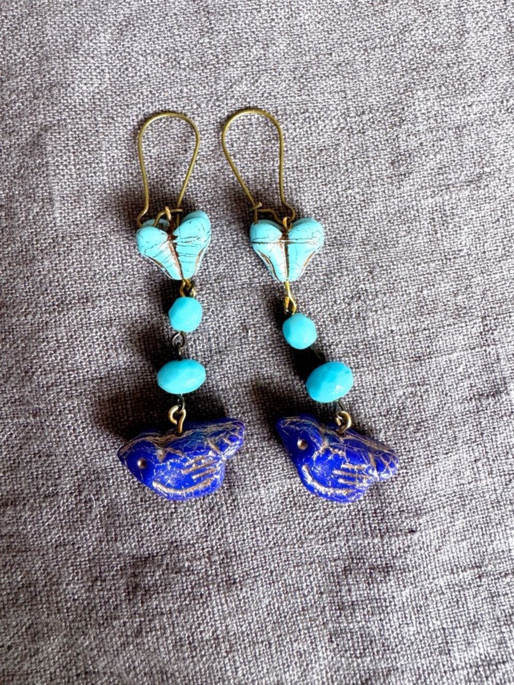 Turquoise & Cobalt Blue Bird Drop Earrings